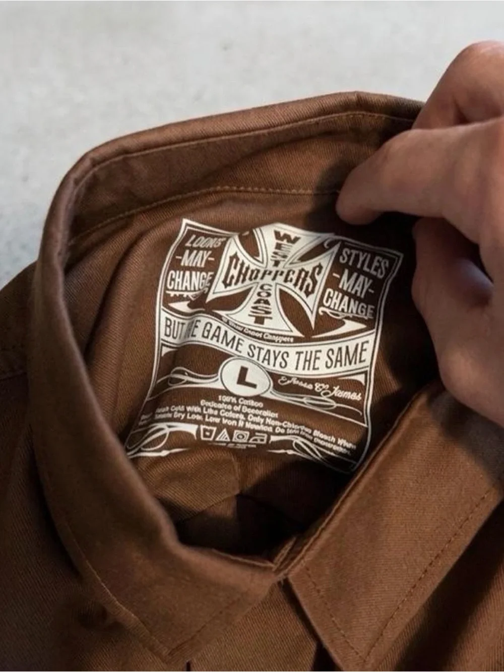 West Coast Choppers Brown Graphic Baggy Button Up Shirt NWT